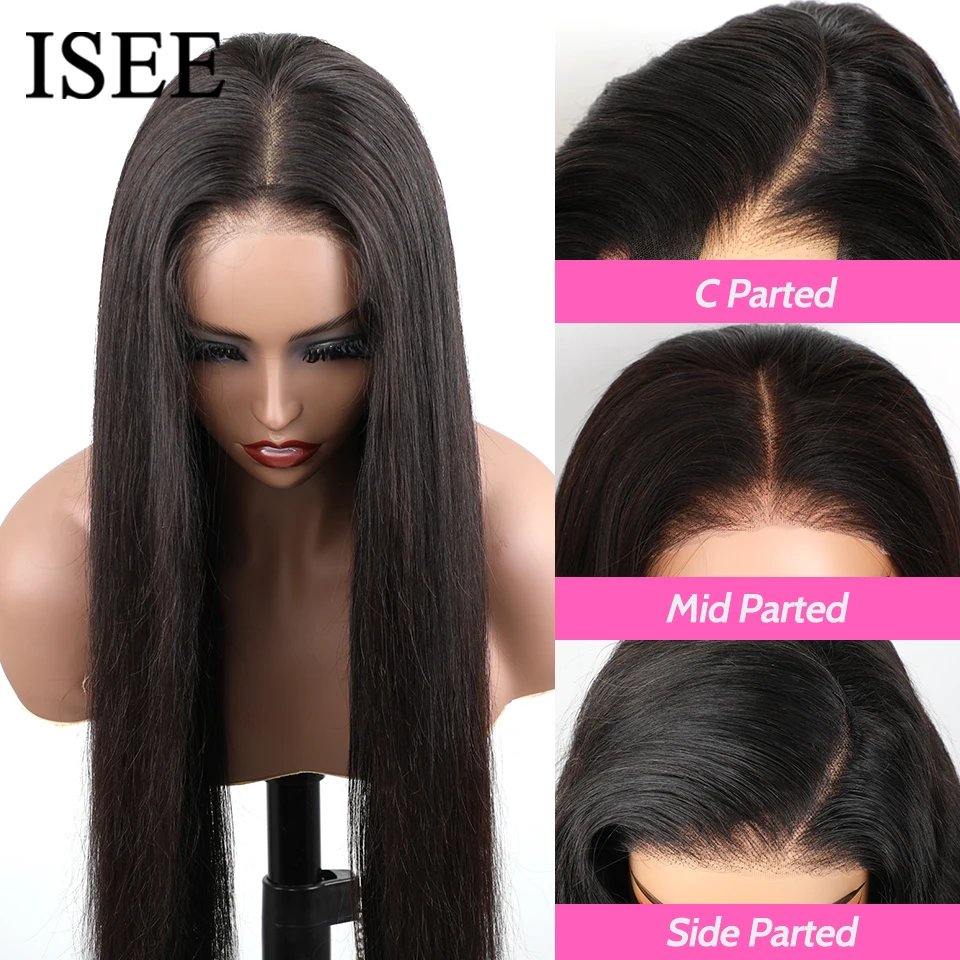 ISEE Hair Glueless Wigs Human Hair Ready To Wear Straight Glueless Preplucked Wear And Go Wigs HD Lace Front Wigs PreCut Lace