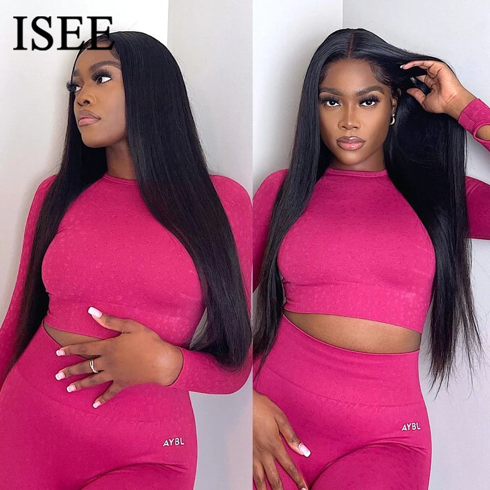 ISEE Hair Glueless Wigs Human Hair Ready To Wear Straight Glueless Preplucked Wear And Go Wigs HD Lace Front Wigs PreCut Lace
