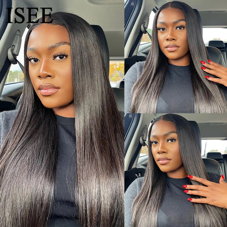 ISEE Hair Glueless Wigs Human Hair Ready To Wear Straight Glueless Preplucked Wear And Go Wigs HD Lace Front Wigs PreCut Lace