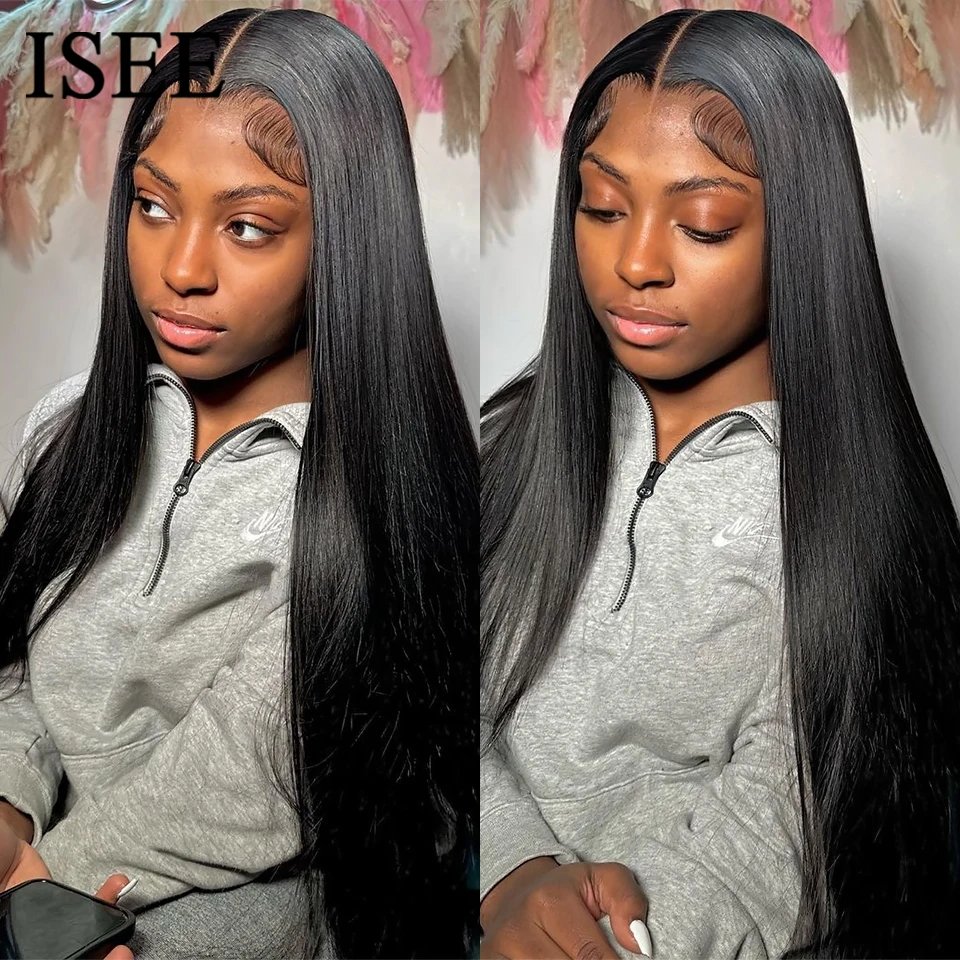 ISEE Hair Glueless Wigs Human Hair Ready To Wear Straight Glueless Preplucked Wear And Go Wigs HD Lace Front Wigs PreCut Lace