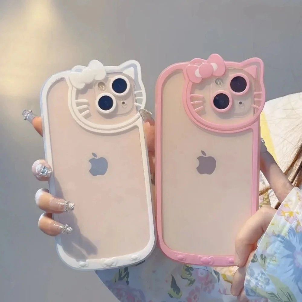 Hello Kitty KT Head Makeup Mirror Phone Case For iPhone16 15 14 13 Pro Max 11 12 13 Pro X XR 7 8 Plus Girl Pink Y2K Kawaii Cover