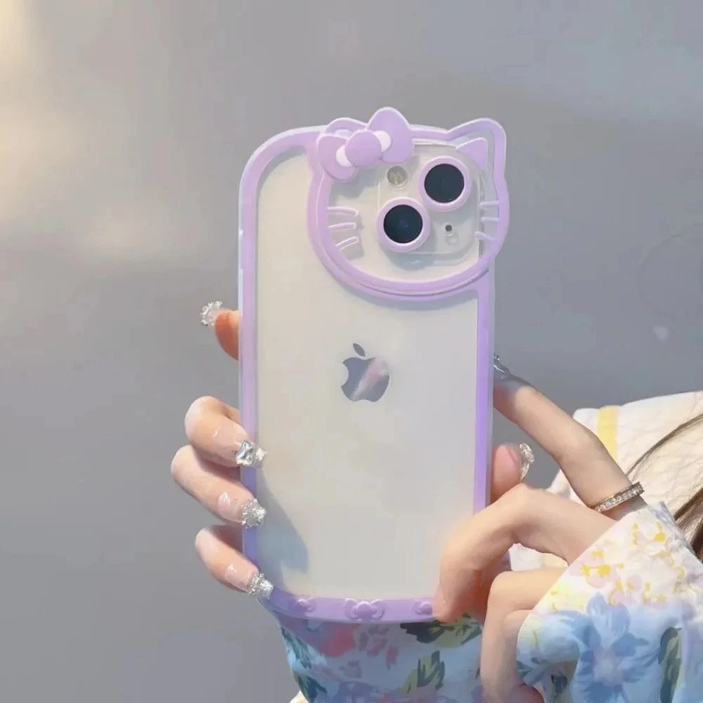 Hello Kitty KT Head Makeup Mirror Phone Case For iPhone16 15 14 13 Pro Max 11 12 13 Pro X XR 7 8 Plus Girl Pink Y2K Kawaii Cover