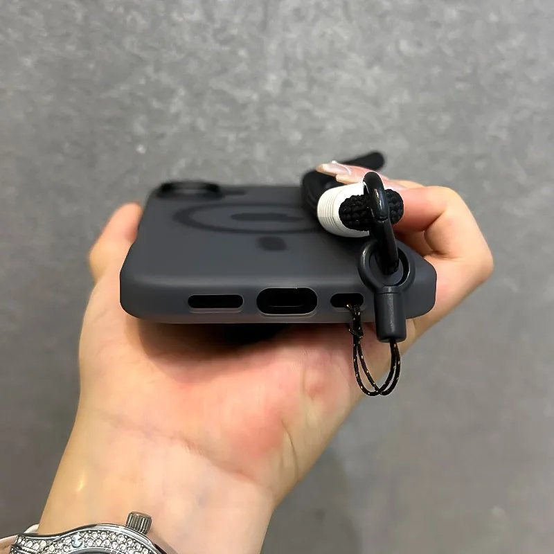 for Magsafe Candy Color Contrast Lanyard Case for iPhone 16 15 Pro Max 14 Plus 11 12 13 16e Hand Wrist Strap Matte Soft Cover