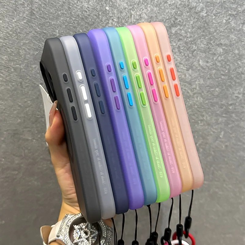for Magsafe Candy Color Contrast Lanyard Case for iPhone 16 15 Pro Max 14 Plus 11 12 13 16e Hand Wrist Strap Matte Soft Cover
