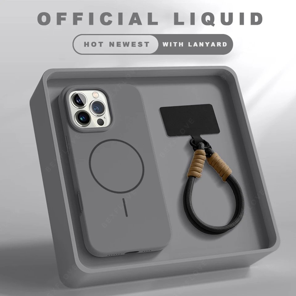 Magnetic Phone Case For iPhone 15 14 16 Plus 11 12 13 16 Pro Max Silicone Official Lanyard Magsafe Strap Protector Soft Cover Magnetic Phone Case For iPhone 15 14 16 Plus 11 12 13 16 Pro Max Silicone Official Lanyard Magsafe Strap Protector Soft Cover