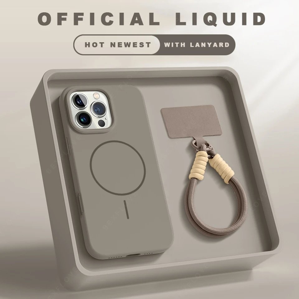 Magnetic Phone Case For iPhone 15 14 16 Plus 11 12 13 16 Pro Max Silicone Official Lanyard Magsafe Strap Protector Soft Cover Magnetic Phone Case For iPhone 15 14 16 Plus 11 12 13 16 Pro Max Silicone Official Lanyard Magsafe Strap Protector Soft Cover