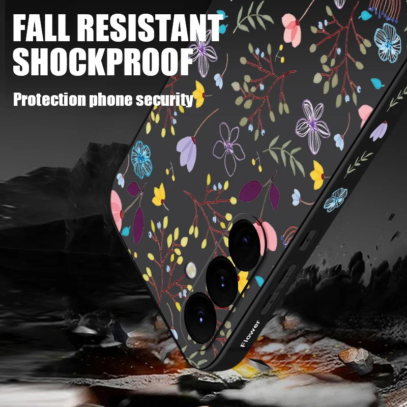 Luxury Flower Print Lanyard Case For Samsung Galaxy A55 A54 5G A35 A25 A15 A14 A34 A52 S21 FE S22 S23 S24 Ultra Silicone Cover