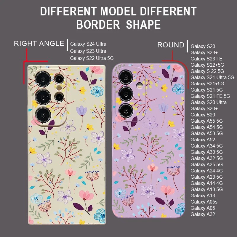 Luxury Flower Print Lanyard Case For Samsung Galaxy A55 A54 5G A35 A25 A15 A14 A34 A52 S21 FE S22 S23 S24 Ultra Silicone Cover