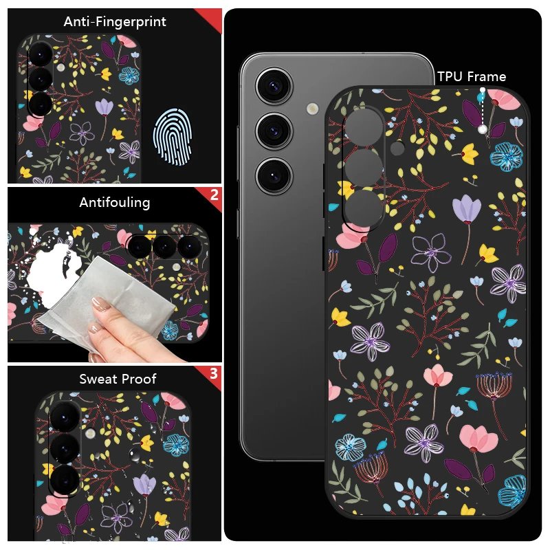Luxury Flower Print Lanyard Case For Samsung Galaxy A55 A54 5G A35 A25 A15 A14 A34 A52 S21 FE S22 S23 S24 Ultra Silicone Cover