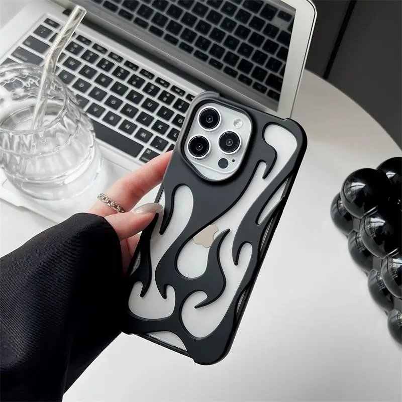 New 3D Flame pattern Hollow Slim Phone Case for iPhone 16 15 14 13 12 11 Pro Max 16E 15 14 16 Plus Shockproof Protective Cover New 3D Flame pattern Hollow Slim Phone Case for iPhone 16 15 14 13 12 11 Pro Max 16E 15 14 16 Plus Shockproof Protective Cover