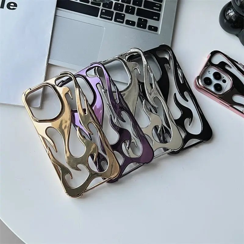 New 3D Flame pattern Hollow Slim Phone Case for iPhone 16 15 14 13 12 11 Pro Max 16E 15 14 16 Plus Shockproof Protective Cover New 3D Flame pattern Hollow Slim Phone Case for iPhone 16 15 14 13 12 11 Pro Max 16E 15 14 16 Plus Shockproof Protective Cover