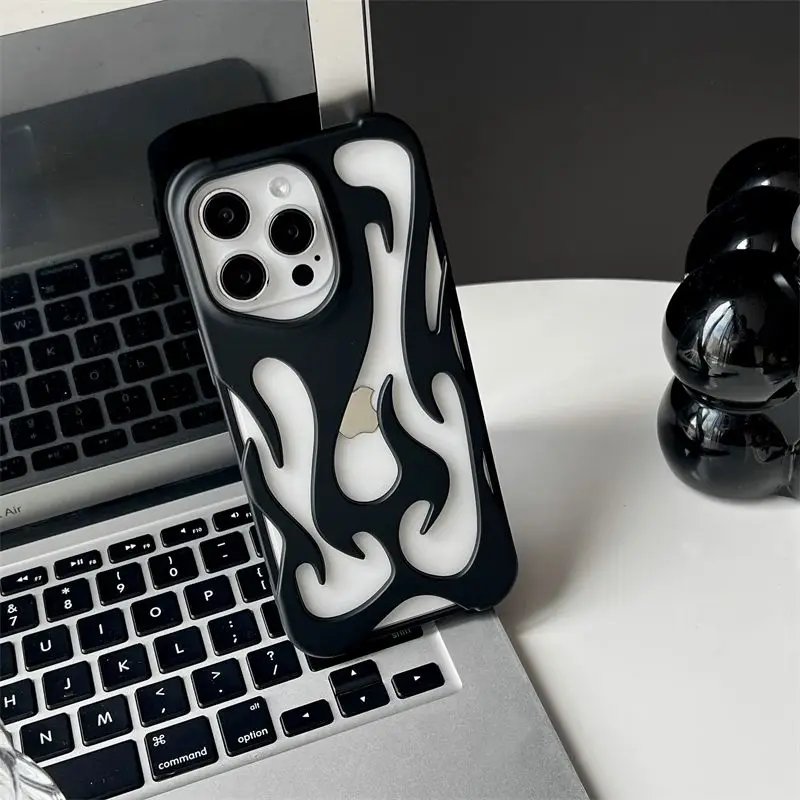 New 3D Flame pattern Hollow Slim Phone Case for iPhone 16 15 14 13 12 11 Pro Max 16E 15 14 16 Plus Shockproof Protective Cover New 3D Flame pattern Hollow Slim Phone Case for iPhone 16 15 14 13 12 11 Pro Max 16E 15 14 16 Plus Shockproof Protective Cover