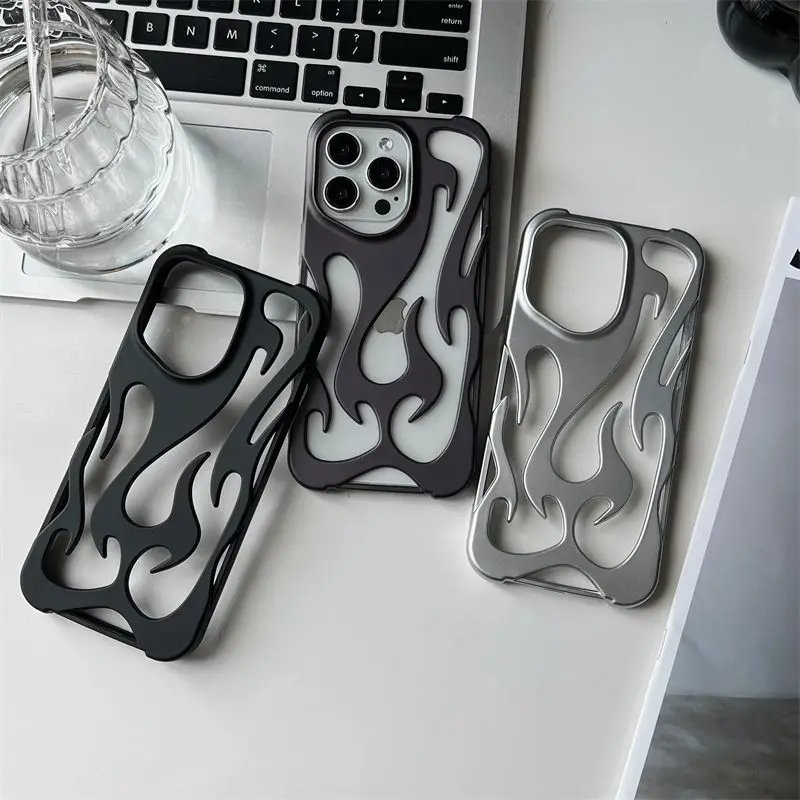 New 3D Flame pattern Hollow Slim Phone Case for iPhone 16 15 14 13 12 11 Pro Max 16E 15 14 16 Plus Shockproof Protective Cover New 3D Flame pattern Hollow Slim Phone Case for iPhone 16 15 14 13 12 11 Pro Max 16E 15 14 16 Plus Shockproof Protective Cover