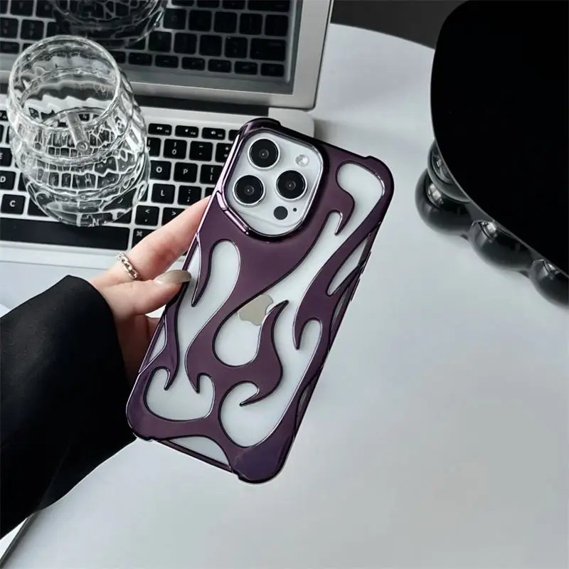 New 3D Flame pattern Hollow Slim Phone Case for iPhone 16 15 14 13 12 11 Pro Max 16E 15 14 16 Plus Shockproof Protective Cover New 3D Flame pattern Hollow Slim Phone Case for iPhone 16 15 14 13 12 11 Pro Max 16E 15 14 16 Plus Shockproof Protective Cover