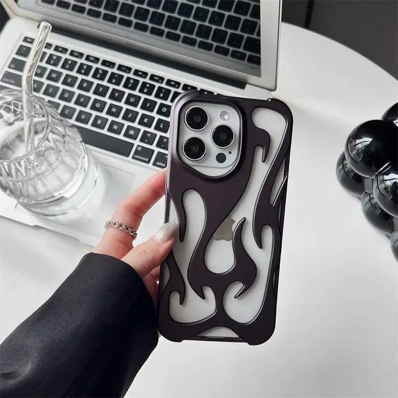 New 3D Flame pattern Hollow Slim Phone Case for iPhone 16 15 14 13 12 11 Pro Max 16E 15 14 16 Plus Shockproof Protective Cover New 3D Flame pattern Hollow Slim Phone Case for iPhone 16 15 14 13 12 11 Pro Max 16E 15 14 16 Plus Shockproof Protective Cover