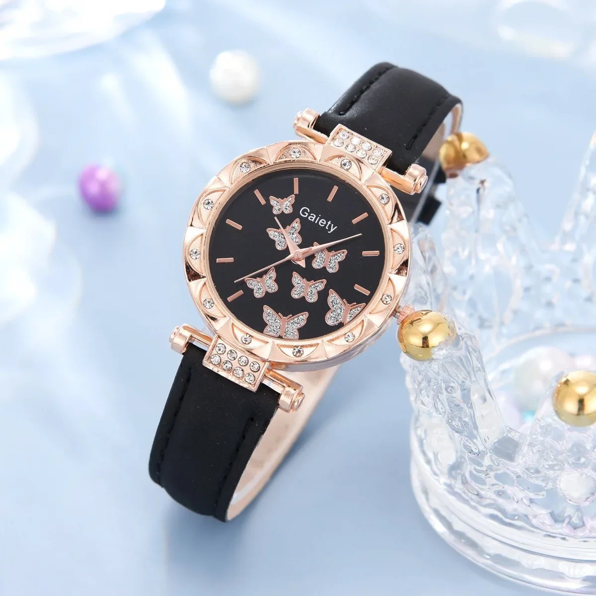 Women Watch Ring Necklace Earrings Bracelet Set Watches Butterfly Leather Strap Ladies Quartz WristWatch (No Box) Women Watch Ring Necklace Earrings Bracelet Set Watches Butterfly Leather Strap Ladies Quartz WristWatch (No Box)