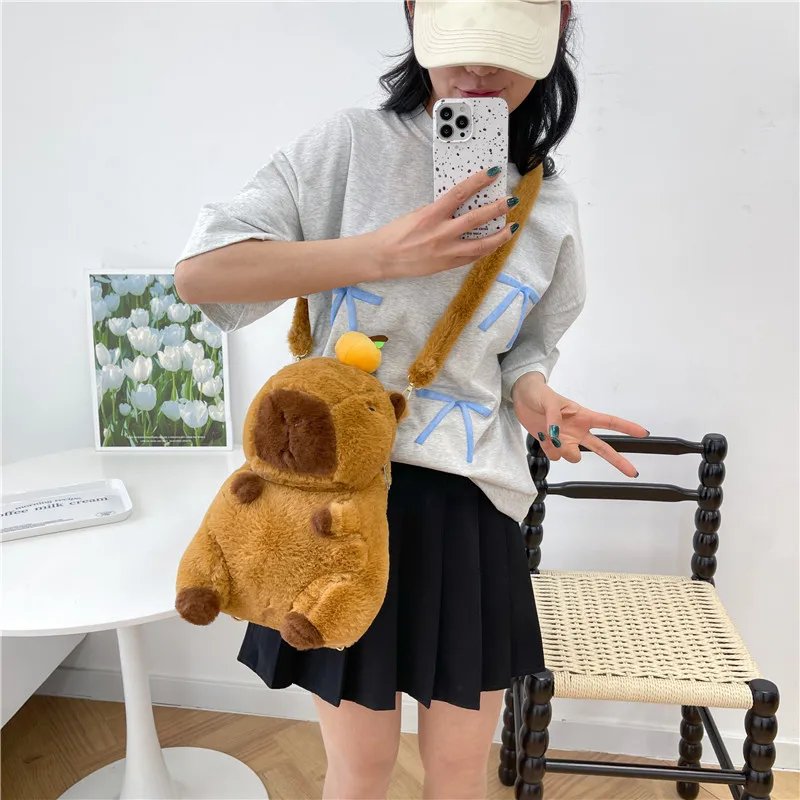 Cute Soft Plush Capybara Backpack Girl Fashionable Crossbody Bag for Women Kawaii Shoulder Bag for Children Gifts for Girlfriend