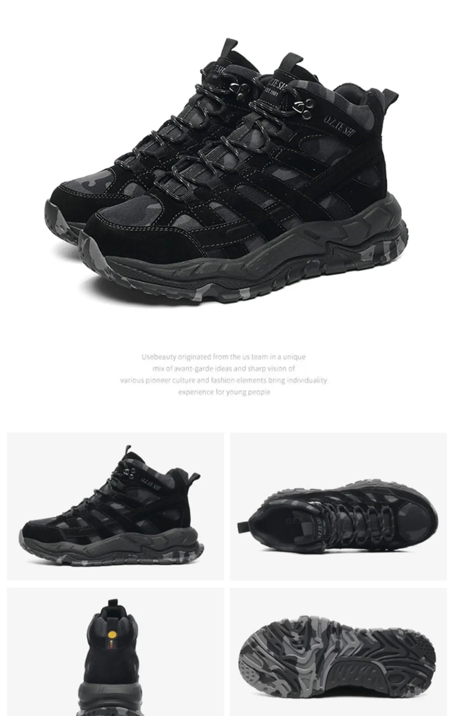 O.Z.TESHI Cow Leather Hiking boots Men waterproof hunting shoes Tactical Desert Combat Ankle Boots Male casual mountian Sneakers