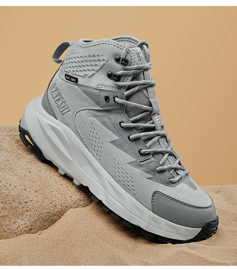 O.Z.TESHI Cow Leather Hiking boots Men waterproof hunting shoes Tactical Desert Combat Ankle Boots Male casual mountian Sneakers