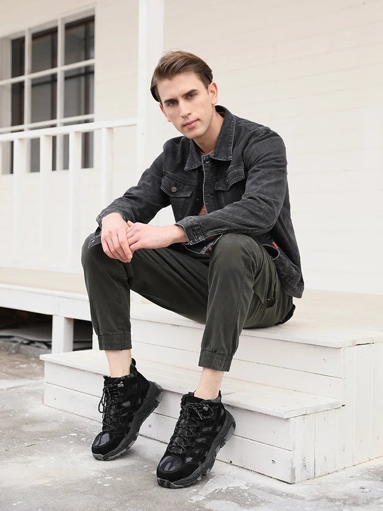 O.Z.TESHI Cow Leather Hiking boots Men waterproof hunting shoes Tactical Desert Combat Ankle Boots Male casual mountian Sneakers