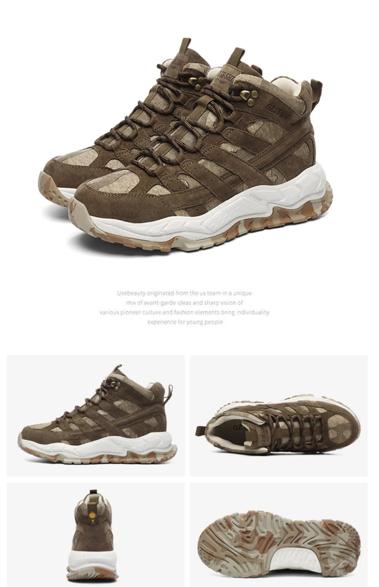 O.Z.TESHI Cow Leather Hiking boots Men waterproof hunting shoes Tactical Desert Combat Ankle Boots Male casual mountian Sneakers