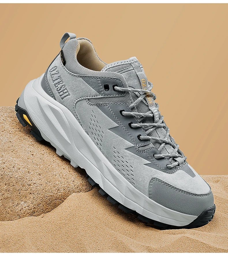 O.Z.TESHI Cow Leather Hiking boots Men waterproof hunting shoes Tactical Desert Combat Ankle Boots Male casual mountian Sneakers