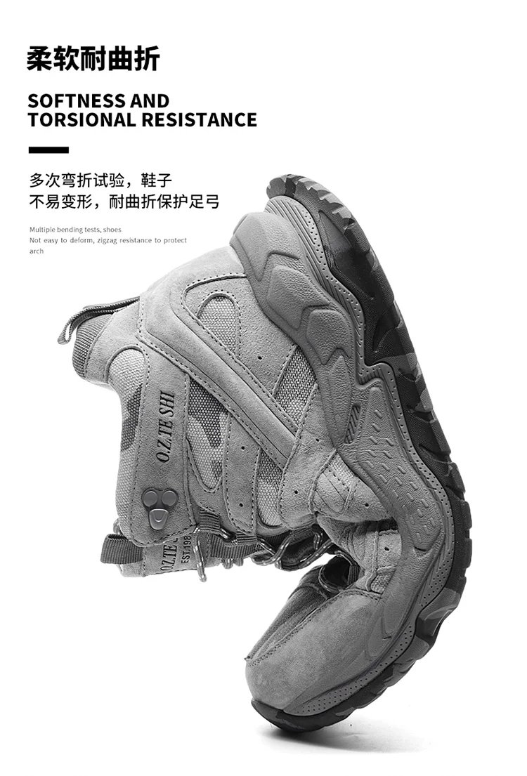 O.Z.TESHI Cow Leather Hiking boots Men waterproof hunting shoes Tactical Desert Combat Ankle Boots Male casual mountian Sneakers