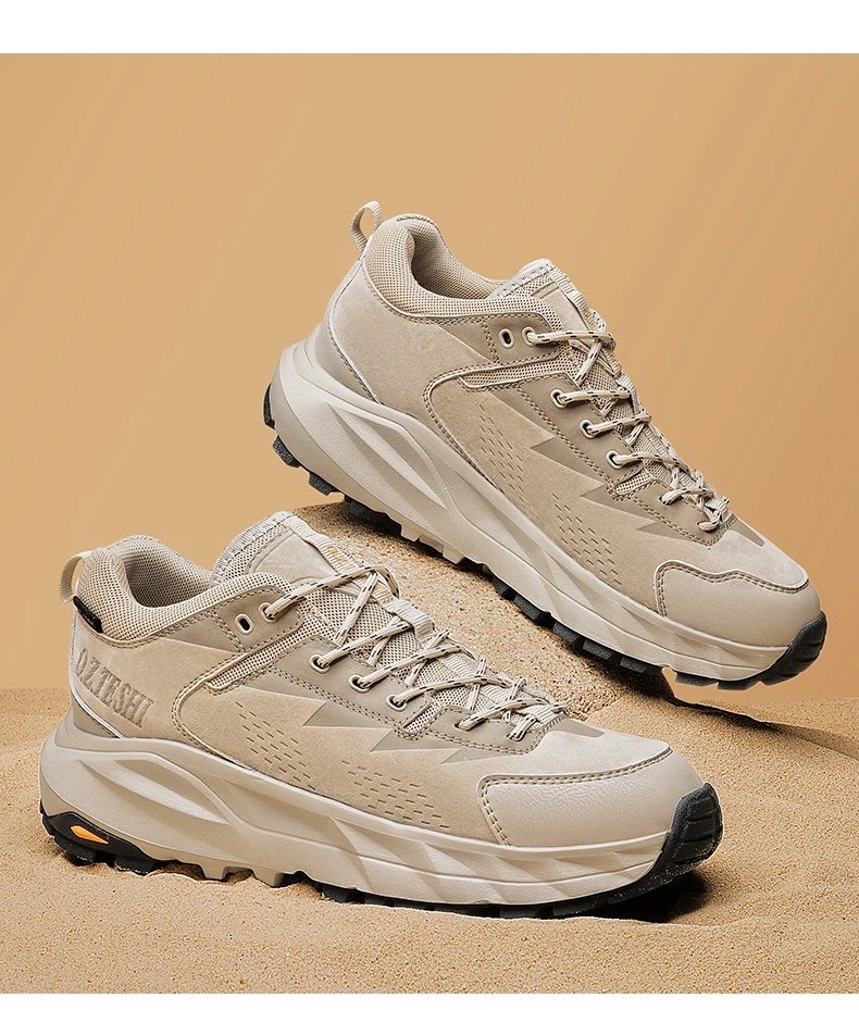 O.Z.TESHI Cow Leather Hiking boots Men waterproof hunting shoes Tactical Desert Combat Ankle Boots Male casual mountian Sneakers