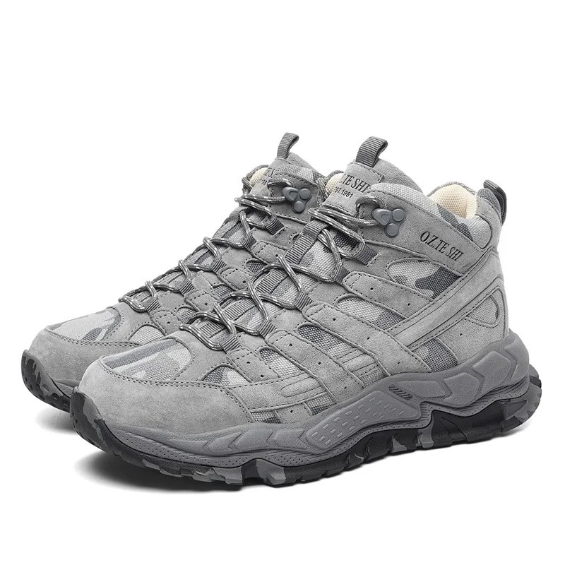 O.Z.TESHI Cow Leather Hiking boots Men waterproof hunting shoes Tactical Desert Combat Ankle Boots Male casual mountian Sneakers