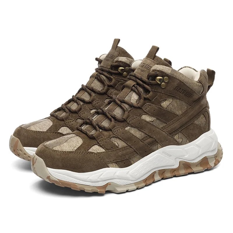 O.Z.TESHI Cow Leather Hiking boots Men waterproof hunting shoes Tactical Desert Combat Ankle Boots Male casual mountian Sneakers