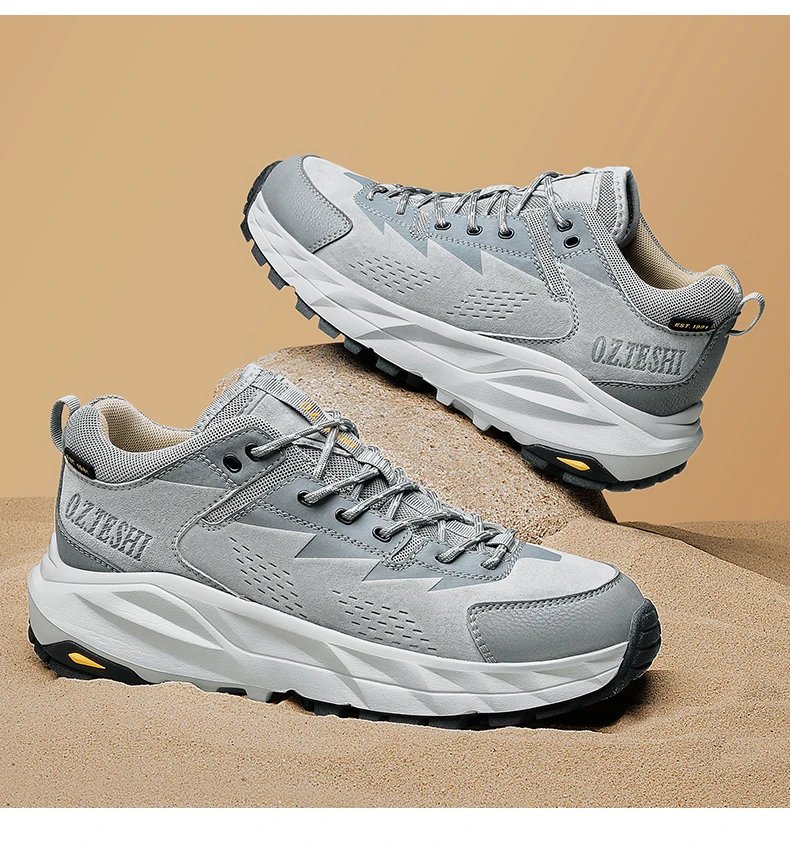 O.Z.TESHI Cow Leather Hiking boots Men waterproof hunting shoes Tactical Desert Combat Ankle Boots Male casual mountian Sneakers