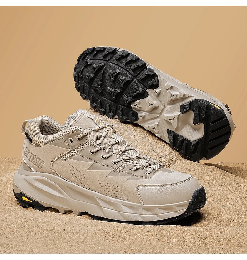 O.Z.TESHI Cow Leather Hiking boots Men waterproof hunting shoes Tactical Desert Combat Ankle Boots Male casual mountian Sneakers