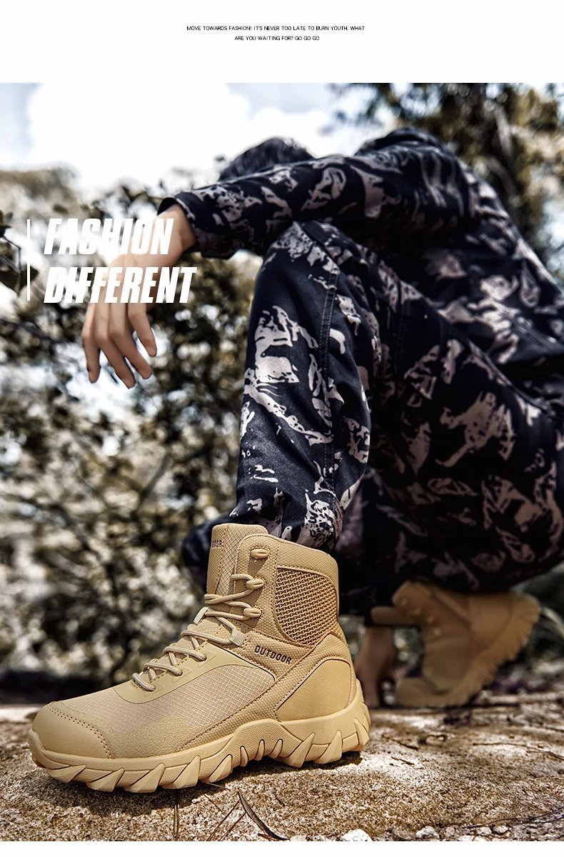 Men Tactical Boots Army Waterproof Work Climbing Hiking Shoes High Quality Outdoor Motorcycle Hunting Safety Unisex Desert Boot