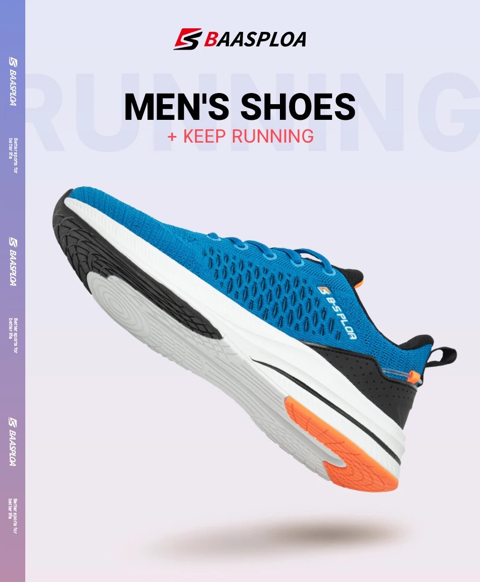 Baasploa Men Sport Shoes New Breathable Mesh Running Shoes Men Classic Casual Sneakers Male Non-slip Outdoor Comfort Walking