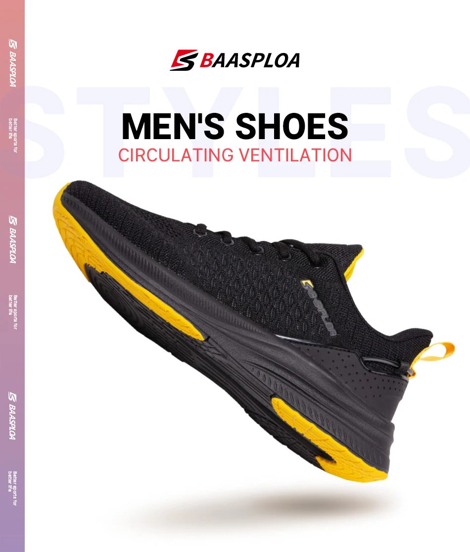 Baasploa Men Sport Shoes New Breathable Mesh Running Shoes Men Classic Casual Sneakers Male Non-slip Outdoor Comfort Walking