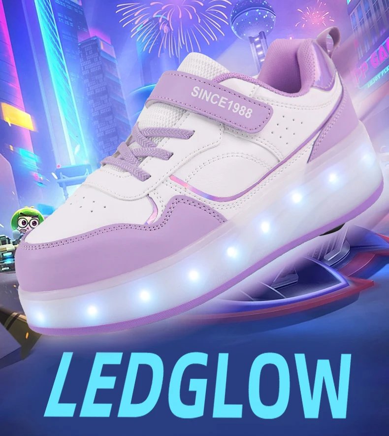 Roller Skate Shoes Kids Boys Girls Flashing Light 4 Wheel Roller Shoes Led Light Luminous Sneakers Outdoor Casual Shoes Children