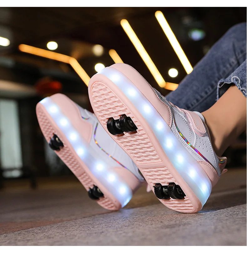 Roller Skate Shoes Kids Boys Girls Flashing Light 4 Wheel Roller Shoes Led Light Luminous Sneakers Outdoor Casual Shoes Children
