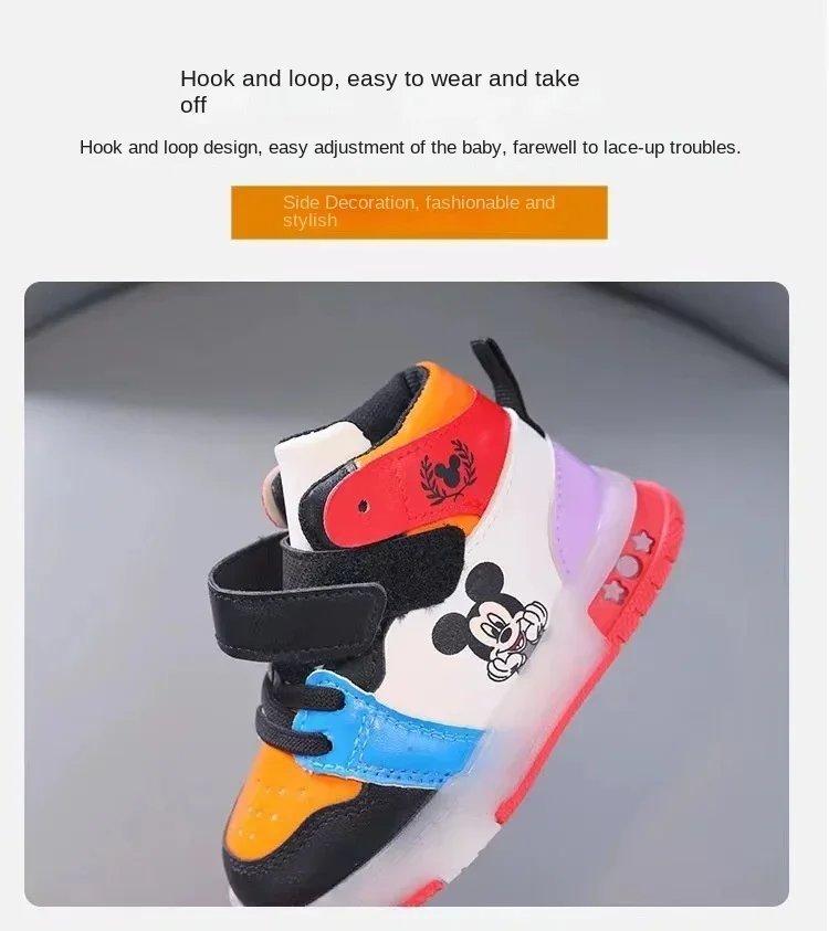 Disney Children's Sneaker Cute Minnie Mickey Cartoon Led Lighted Shoes for Kids Boys Girls Luminous Shoes Toddler Flash Lights