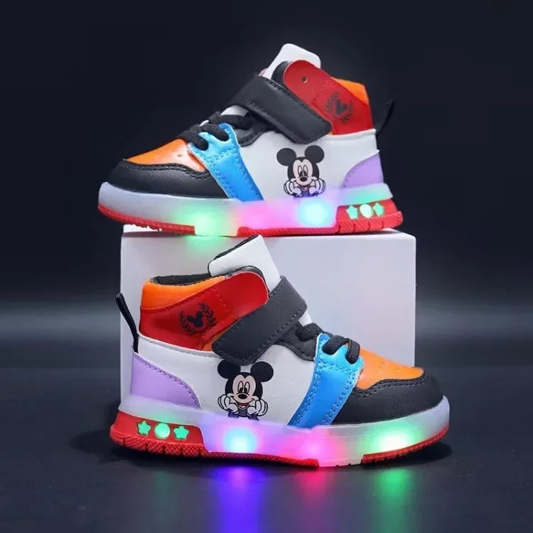 Disney Children's Sneaker Cute Minnie Mickey Cartoon Led Lighted Shoes for Kids Boys Girls Luminous Shoes Toddler Flash Lights