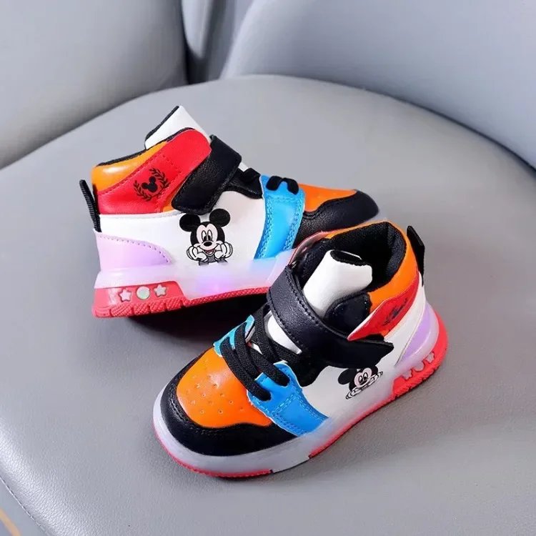 Disney Children's Sneaker Cute Minnie Mickey Cartoon Led Lighted Shoes for Kids Boys Girls Luminous Shoes Toddler Flash Lights