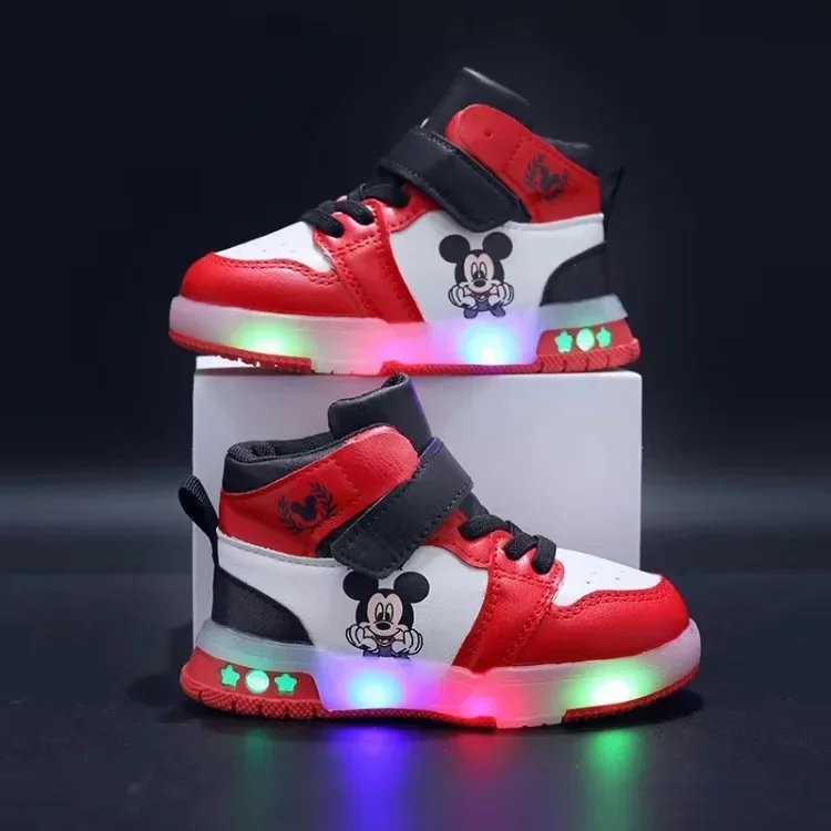 Disney Children's Sneaker Cute Minnie Mickey Cartoon Led Lighted Shoes for Kids Boys Girls Luminous Shoes Toddler Flash Lights