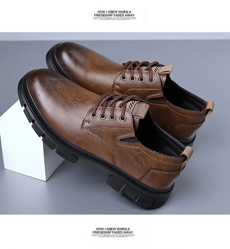 Trendy Men's Casual Shoes Sneakers Simple Men's Retro Platform Slip On Leather Shoes Elegant Formal Shoes Commuter Work Shoes