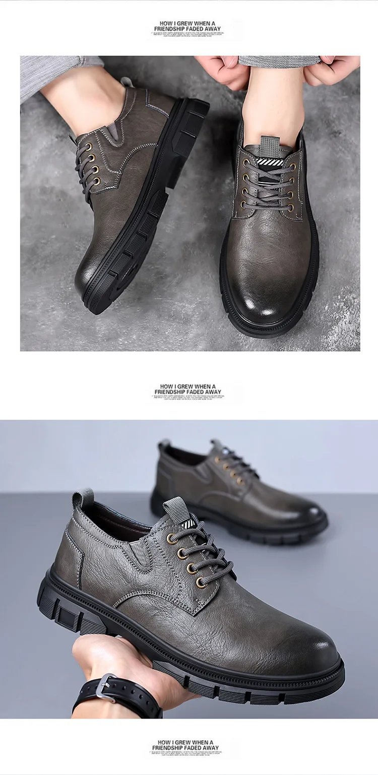 Trendy Men's Casual Shoes Sneakers Simple Men's Retro Platform Slip On Leather Shoes Elegant Formal Shoes Commuter Work Shoes