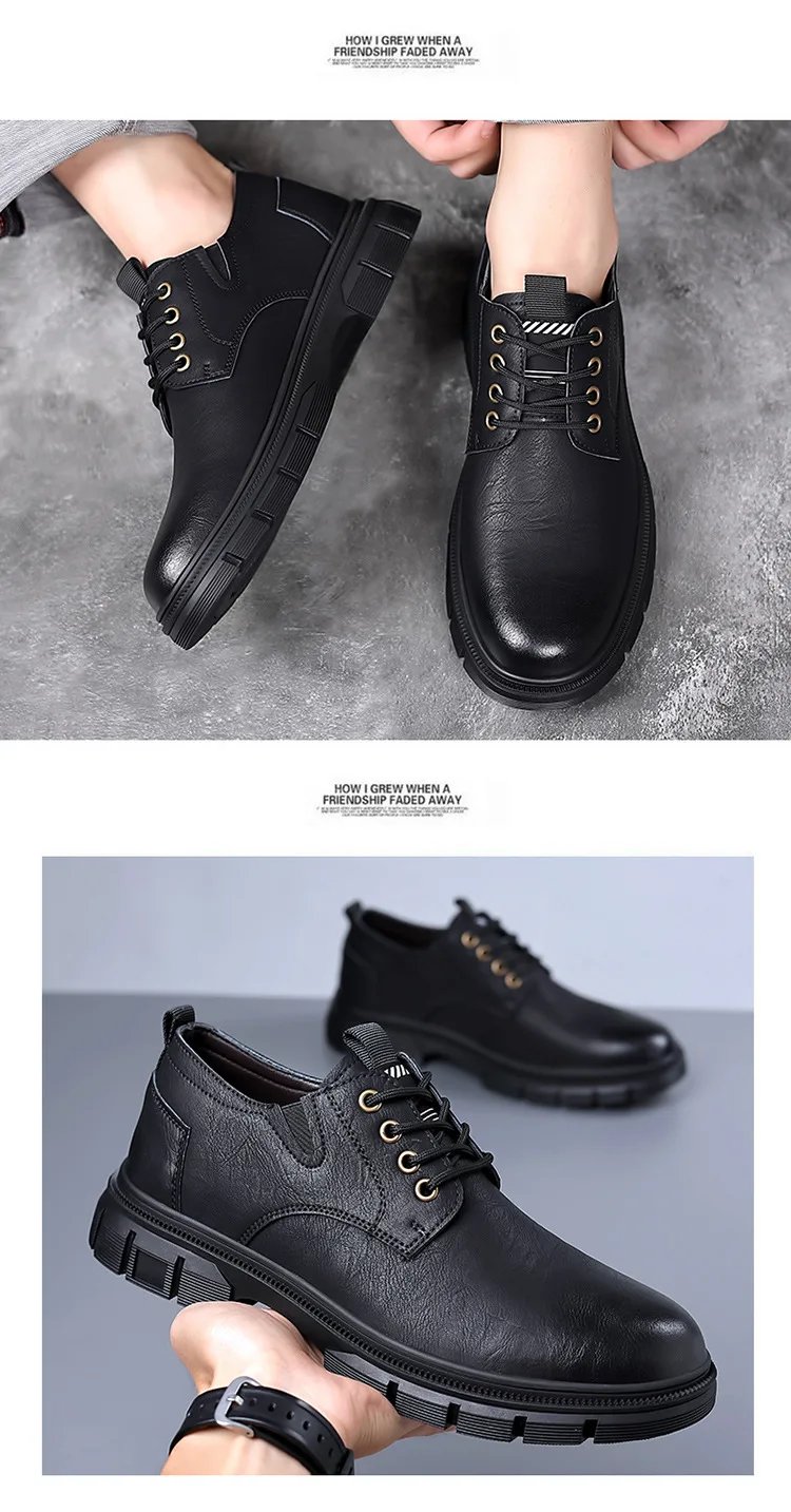 Trendy Men's Casual Shoes Sneakers Simple Men's Retro Platform Slip On Leather Shoes Elegant Formal Shoes Commuter Work Shoes