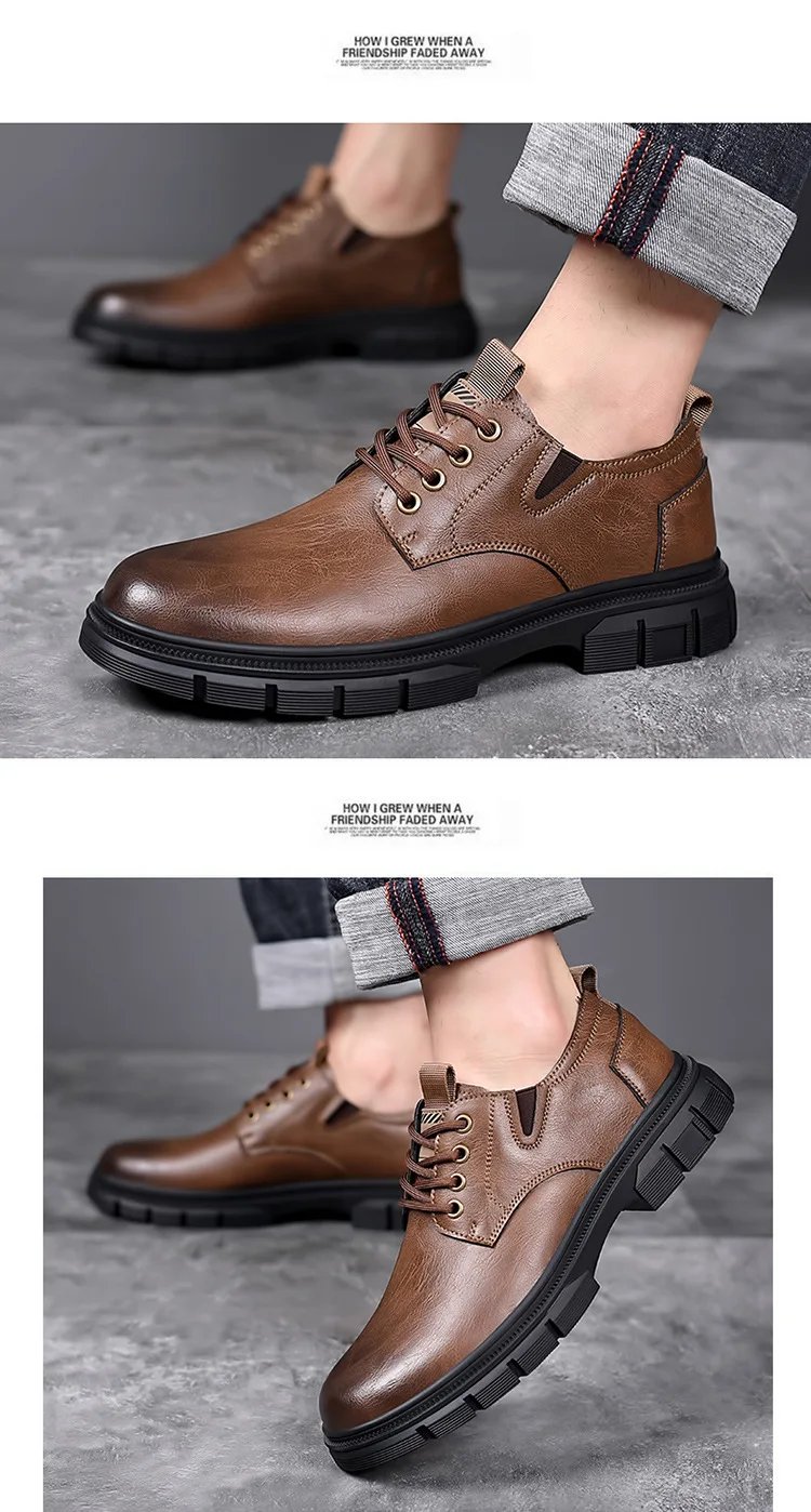 Trendy Men's Casual Shoes Sneakers Simple Men's Retro Platform Slip On Leather Shoes Elegant Formal Shoes Commuter Work Shoes