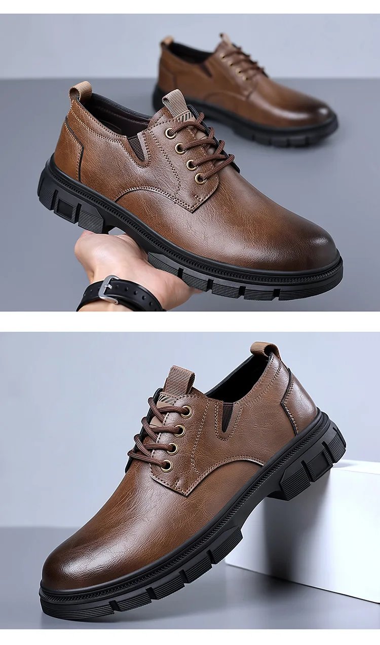 Trendy Men's Casual Shoes Sneakers Simple Men's Retro Platform Slip On Leather Shoes Elegant Formal Shoes Commuter Work Shoes