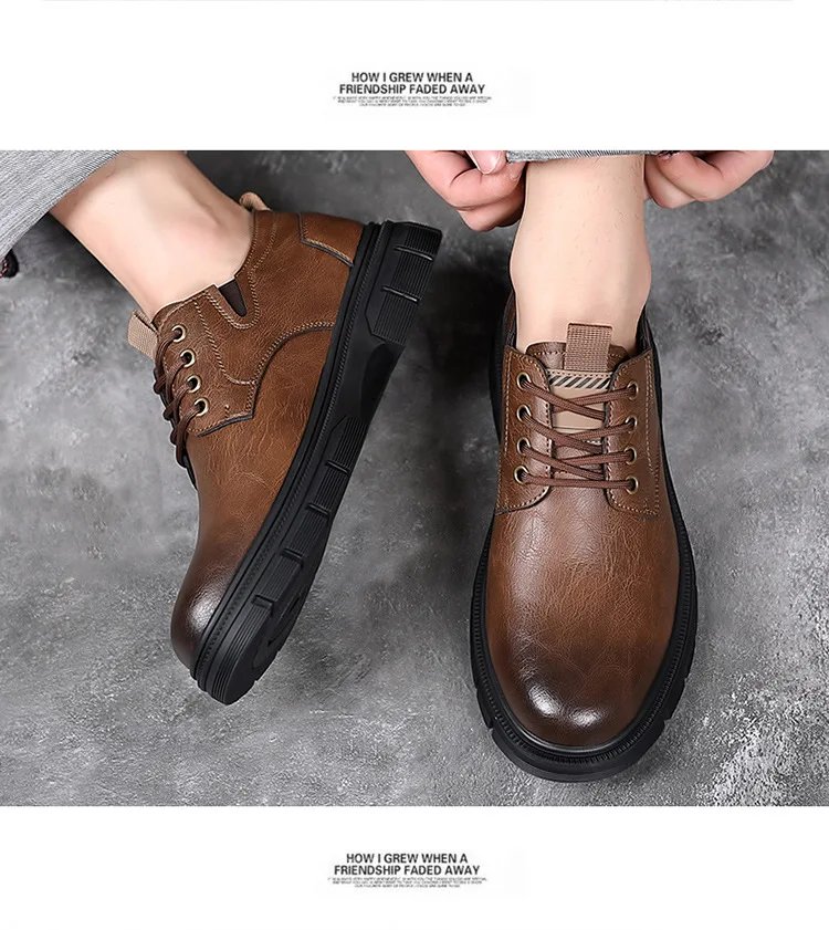 Trendy Men's Casual Shoes Sneakers Simple Men's Retro Platform Slip On Leather Shoes Elegant Formal Shoes Commuter Work Shoes