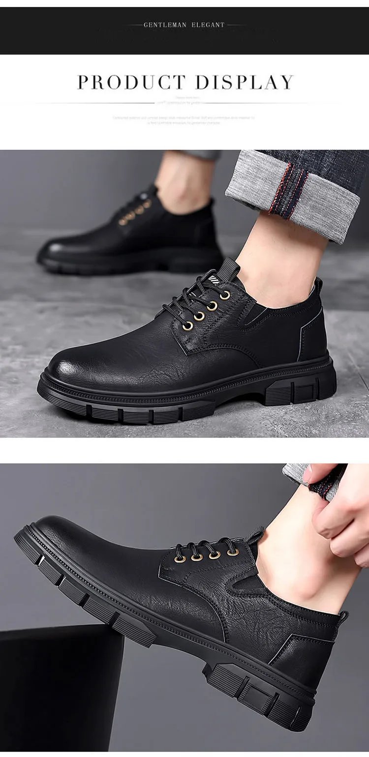 Trendy Men's Casual Shoes Sneakers Simple Men's Retro Platform Slip On Leather Shoes Elegant Formal Shoes Commuter Work Shoes
