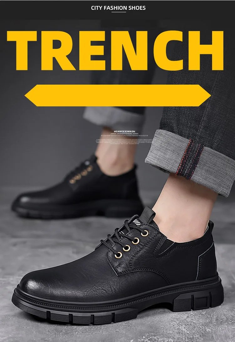 Trendy Men's Casual Shoes Sneakers Simple Men's Retro Platform Slip On Leather Shoes Elegant Formal Shoes Commuter Work Shoes