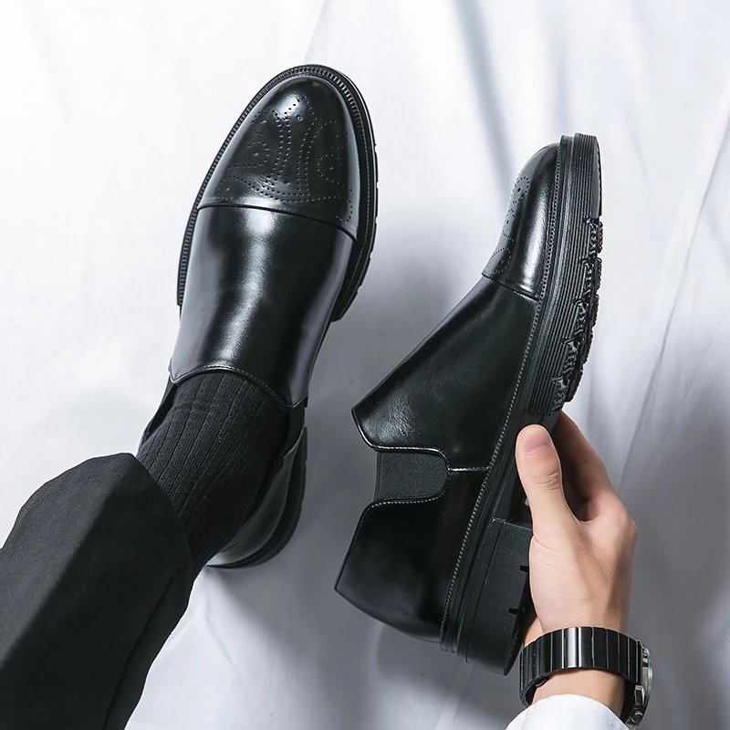 Men's leather shoes new large size fashion low heel thick sole casual loafers men's sports wedding travel shoes men's sneakers